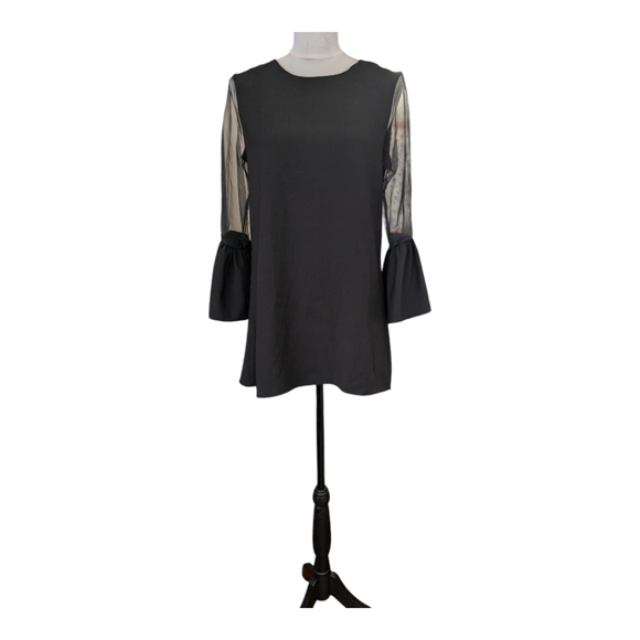 House of Balfour black mini Statement Dress with Sheer Bell Sleeves size S - Picture 3 of 7
